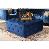 Baxton Studio 533-Royal Blue-Otto Calvetti Modern and Contemporary Royal Blue Velvet Fabric Upholstered Button-Tufted Cocktail Ottoman